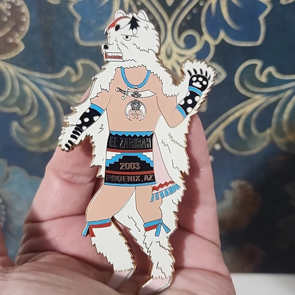 Figural bear Native American enamel Shriners bolo clip El Zaribah Phoenix AZ - Picture 9 of 9